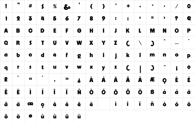Embrionic85 Bold  glyph index