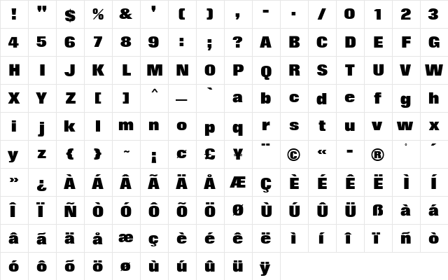 Folio MN ExtraBold  glyph index