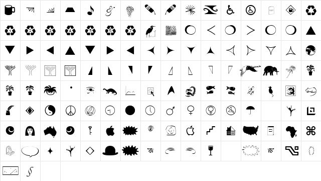 Free Regular  glyph index
