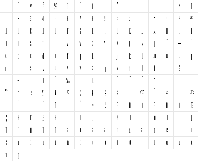 Chevron STF Regular  glyph index
