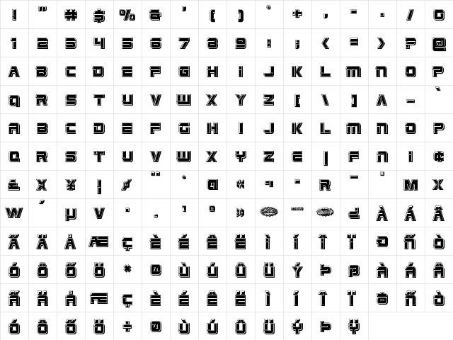 Edge Racer Bevel Regular  glyph index