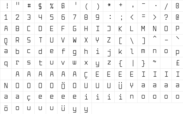 Solid Mono Regular  glyph index