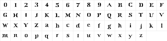 IrishJig Regular  glyph index
