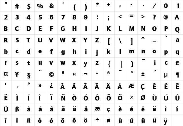 QuaySansITC Black  glyph index