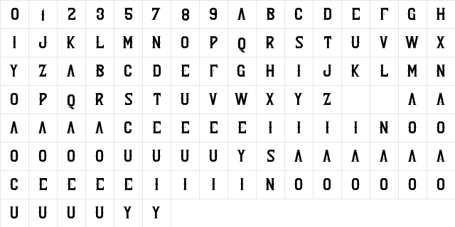Rebel Regular  glyph index
