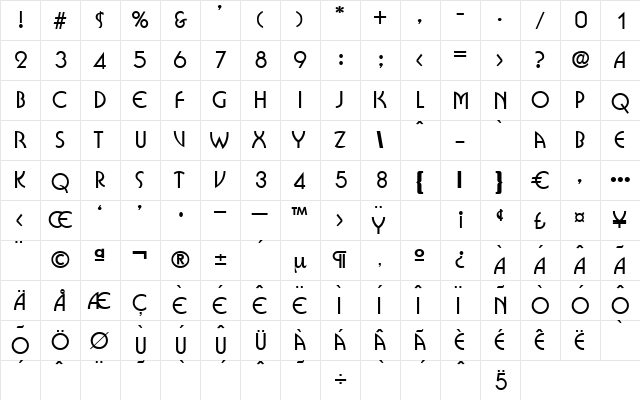 Epiphon Regular  glyph index