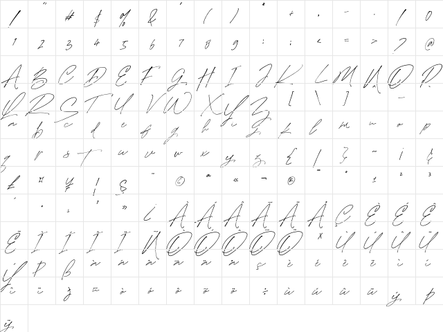 Mabrick Signature Regular  glyph index