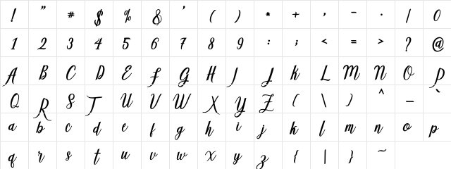 Adeline Regular  glyph index