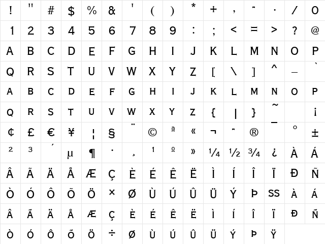 Copperplate-Cd Regular  glyph index