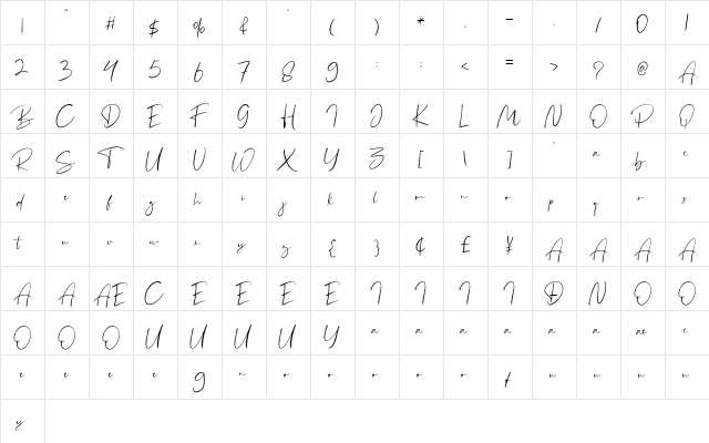 Boilgo Regular  glyph index