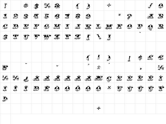 Gold Std Italic Fill Regular  glyph index