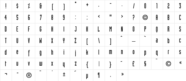 IndustryTMC Regular  glyph index