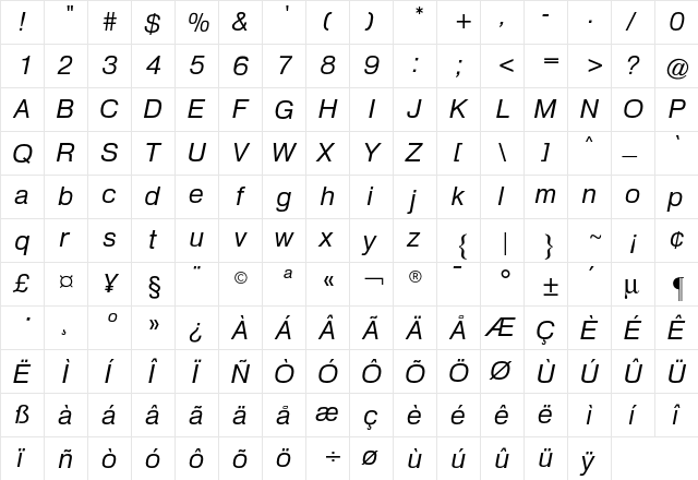 Heldustry CG Italic  glyph index