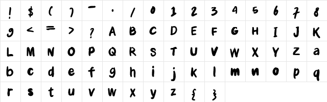 Anial Regular  glyph index