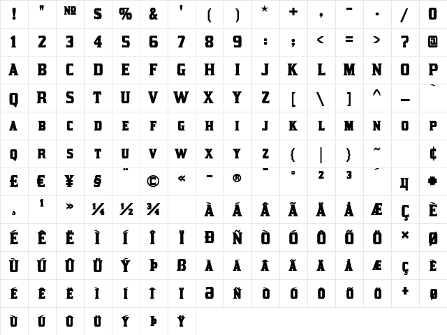 Kirsty Bold  glyph index