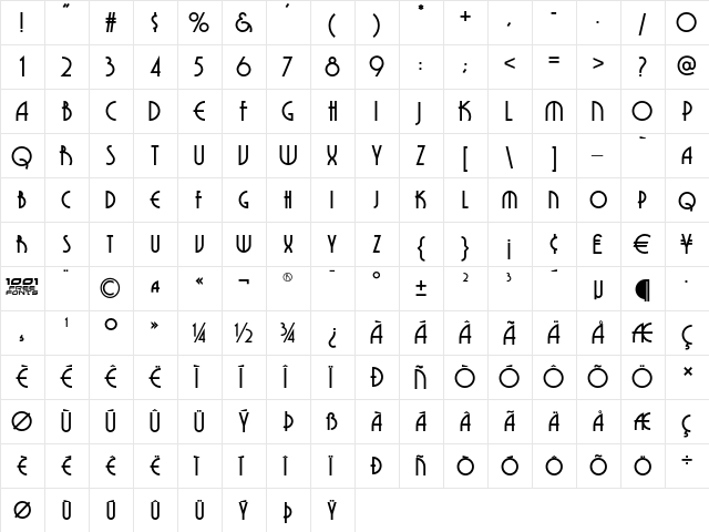 Grenadier NF Regular  glyph index