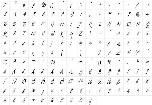 EstherBecker Regular  glyph index