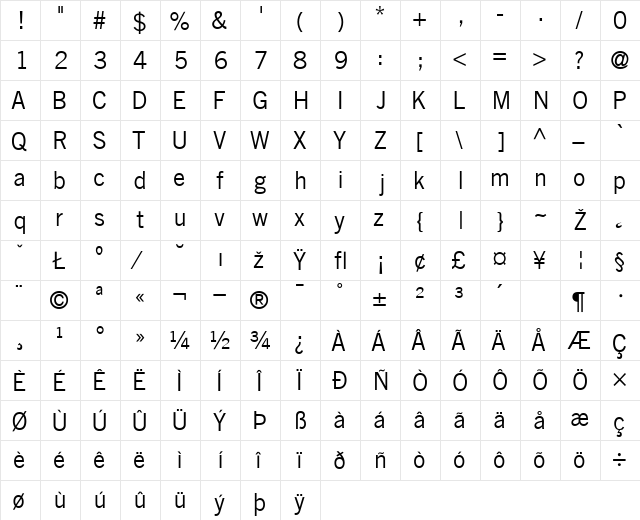 Commerce Regular  glyph index