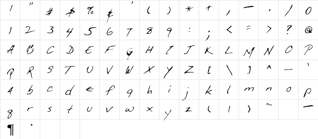 Clarxn Regular  glyph index