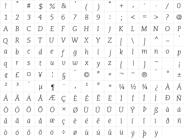 MonologueLightSSK Italic  glyph index