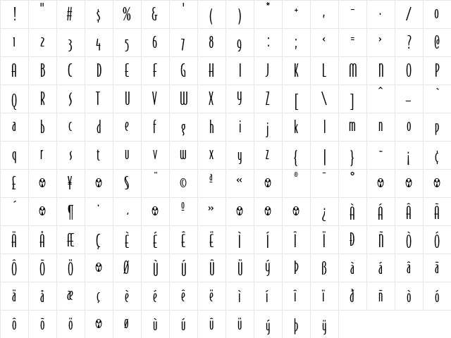 BodegaSansOldstyle Regular  glyph index