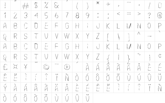 Scarythin St Regular  glyph index