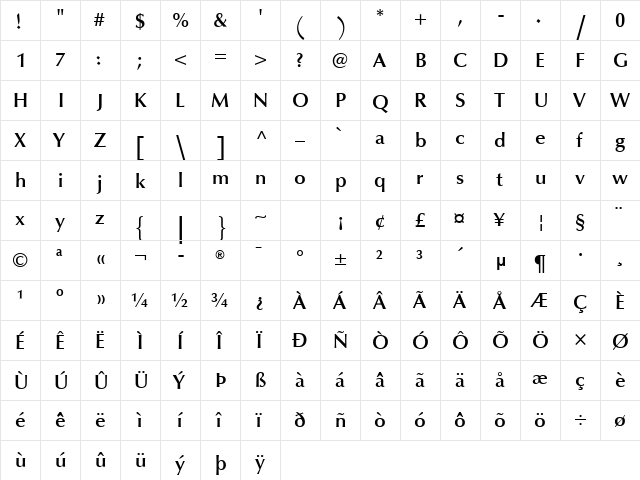 Jalal LT Light  glyph index