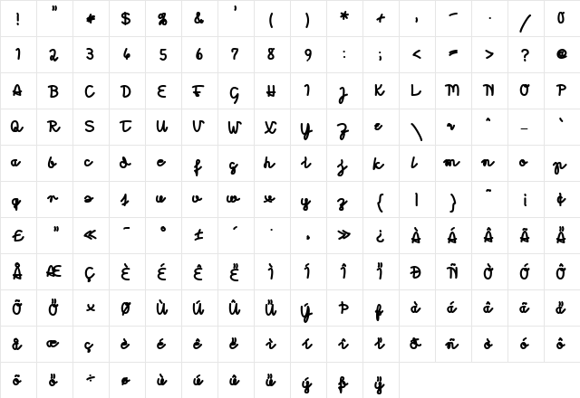 Morado Marker Regular  glyph index