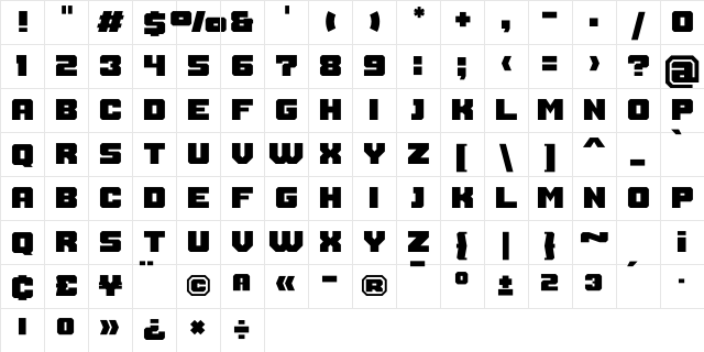Thuner Regular  glyph index