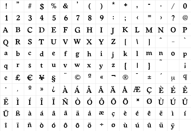 WorcesterSerial Bold  glyph index