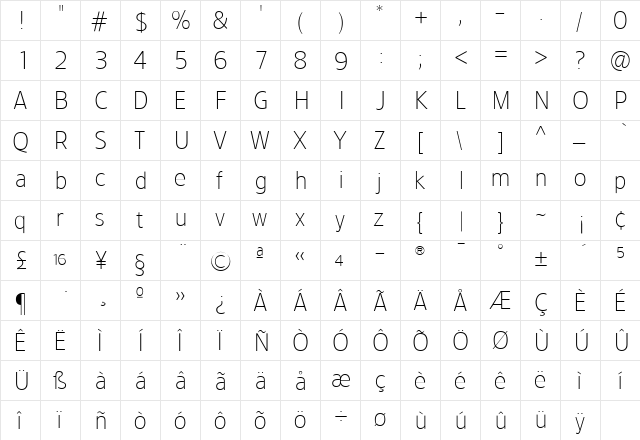 TFForeverTwo ExtraLight  glyph index