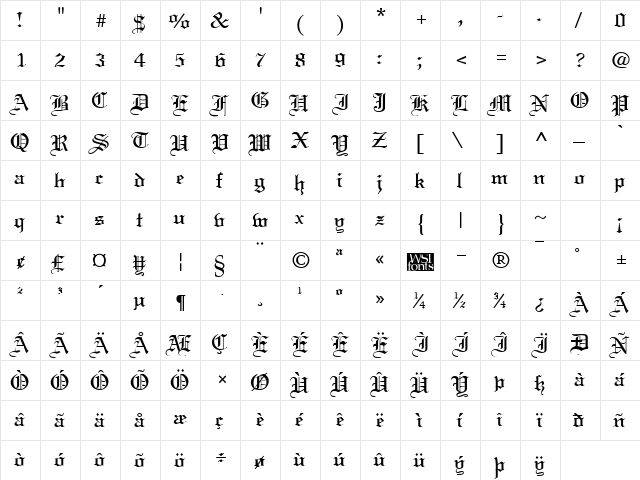 LinusText Regular  glyph index