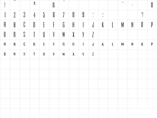 Joe 6 Regular  glyph index