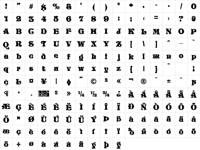 VivianFlourish DS Contour Normal  glyph index