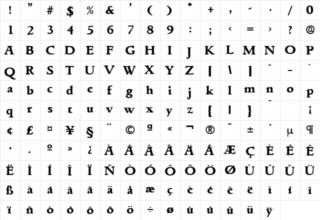Goudita-Serial-ExtraBold Regular  glyph index