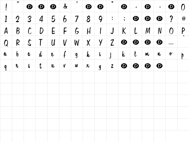 Secrets Regular  glyph index