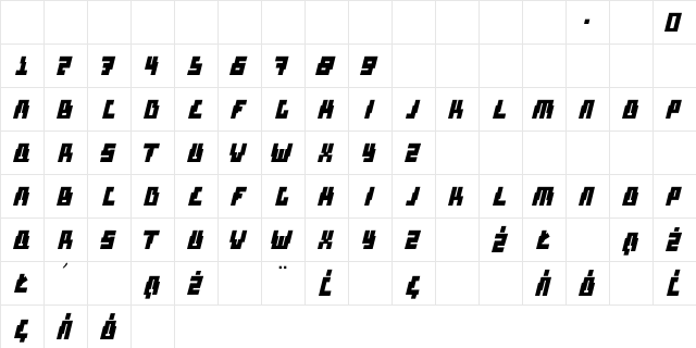 Jose Andreas Regular  glyph index