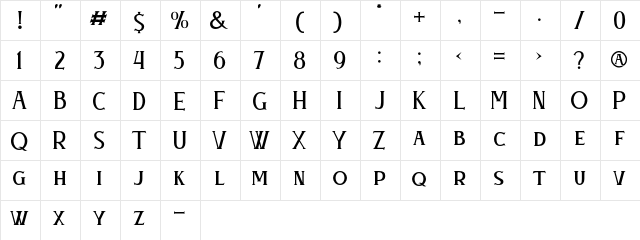 DELOVA Regular  glyph index
