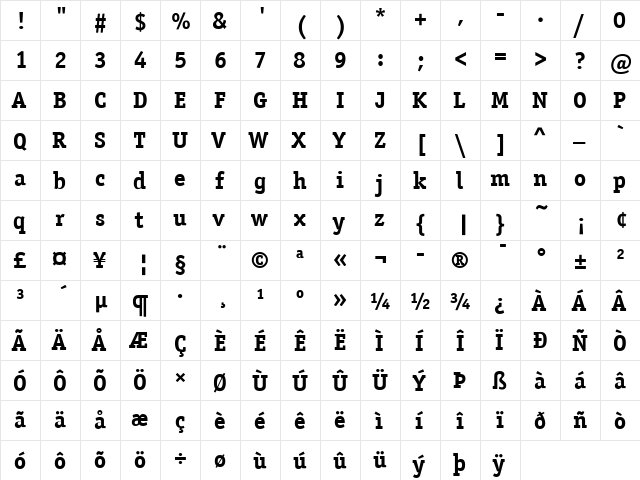 OfficinaSerITCBoo Bold  glyph index