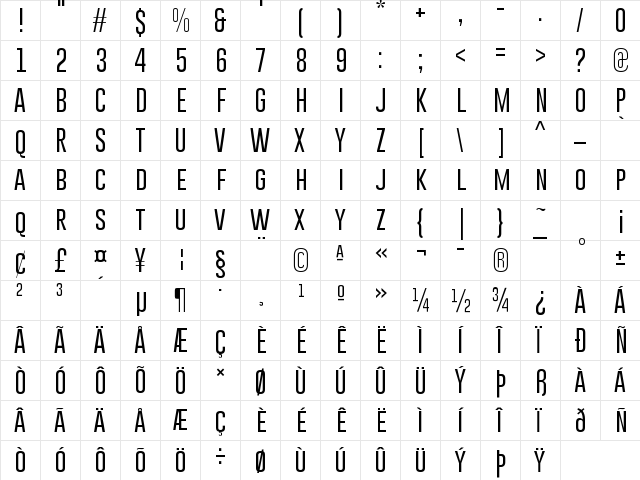 Gobold Thin Light Regular  glyph index