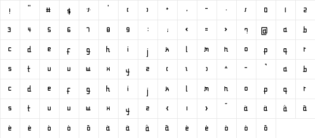 Modulare 1 Regular  glyph index