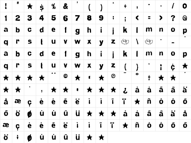 BlueVelvet Medium  glyph index