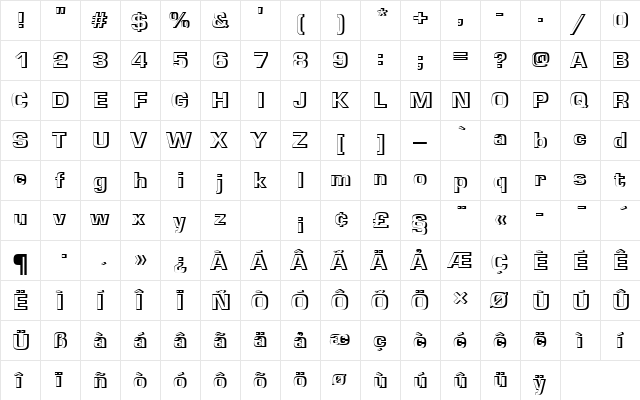 EurostileTHeaRe1 Regular  glyph index