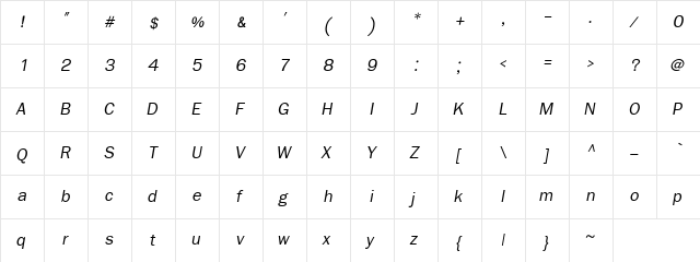 FreesiaUPC Italic  glyph index