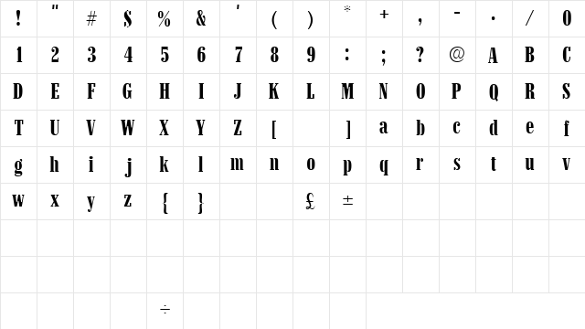 QuesadaSSK Regular  glyph index