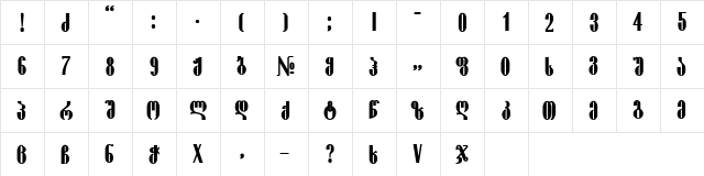 Pakizy-ITV Bold  glyph index