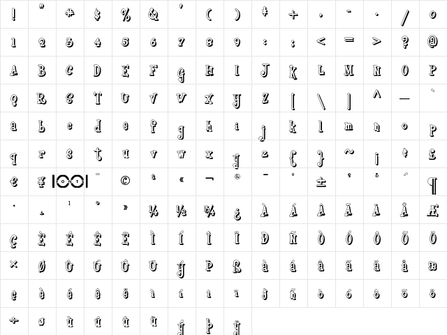 Boyz R Gross NF Shadow  glyph index