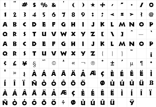 Neuland Regular  glyph index