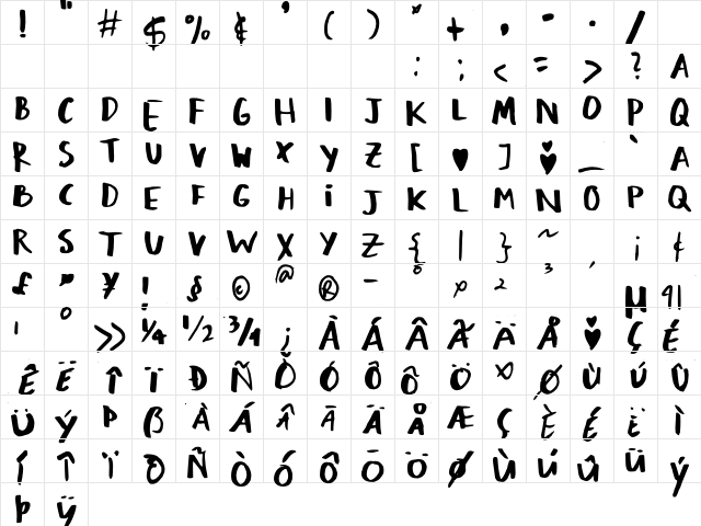 Loving Memories Regular  glyph index