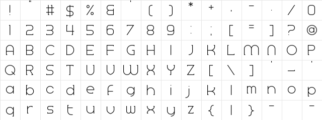 Wideboy Regular  glyph index